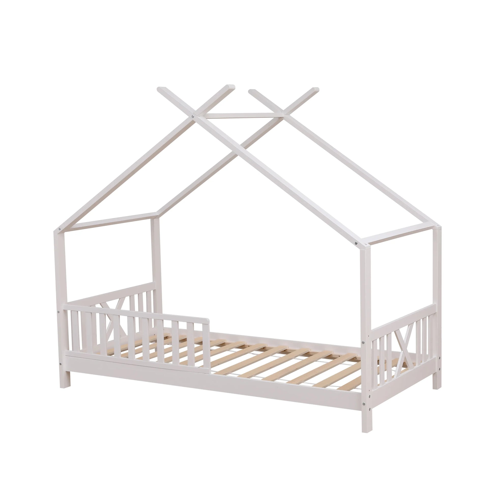 Kids Montessori White Wooden House Bed
