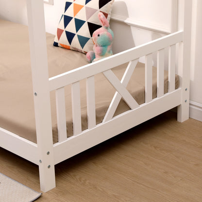 Kids Montessori White Wooden House Bed
