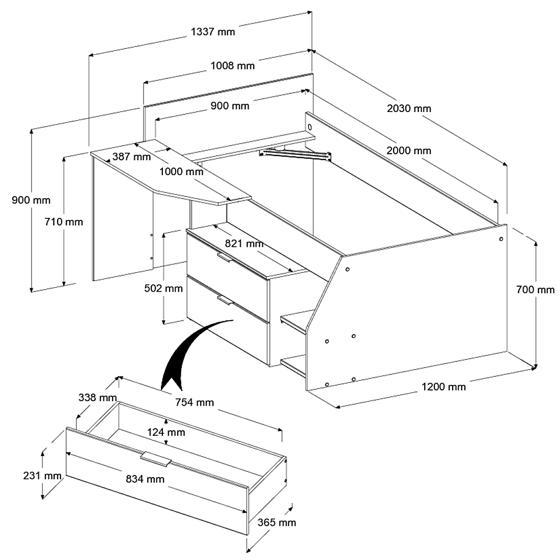Milky Mid Sleeper Bed