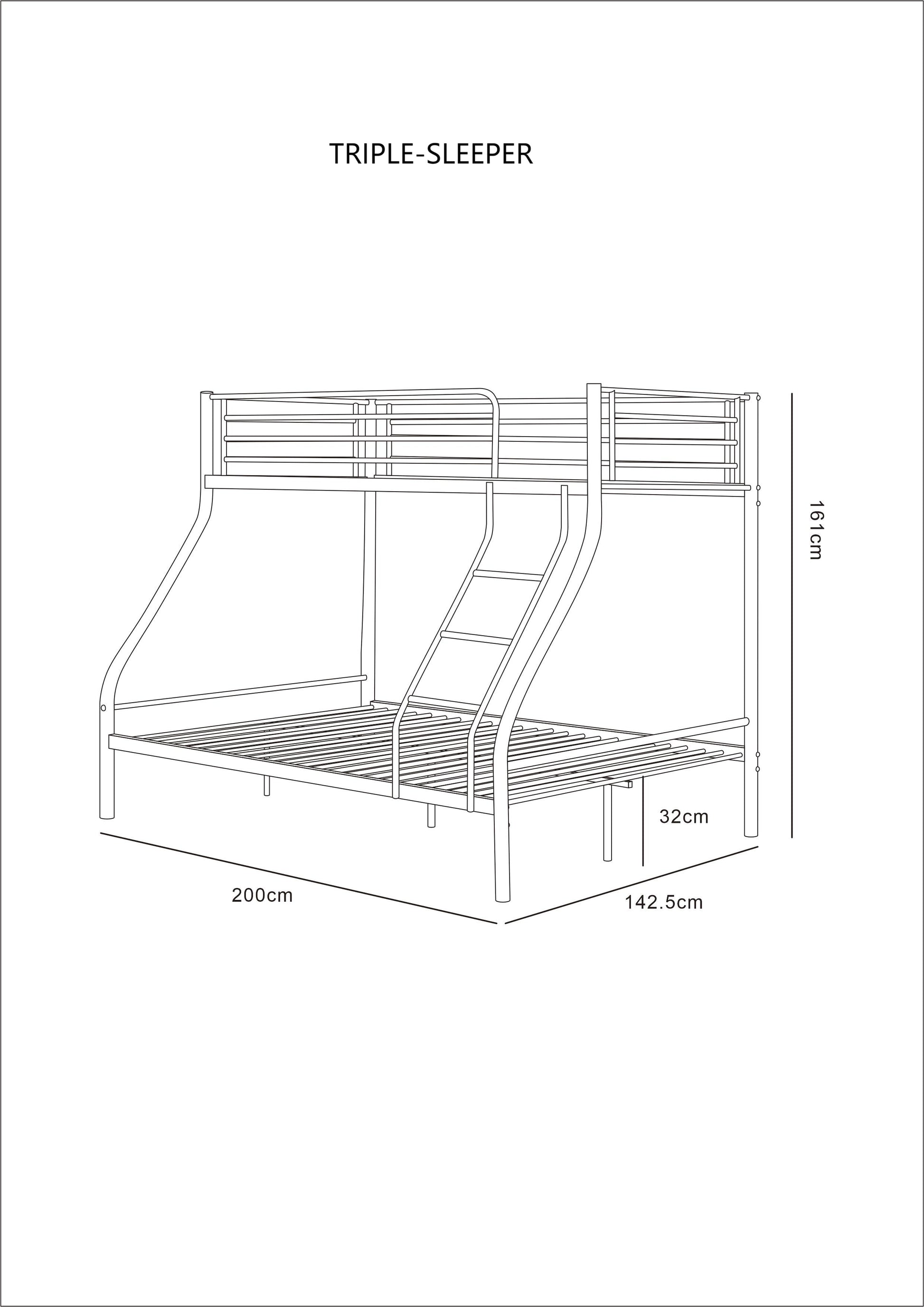 Triple Sleeper Black Metal Bunk Bed