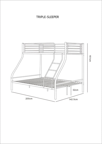 Triple Sleeper Black Metal Bunk Bed