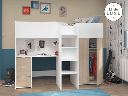 Tom Junior High Sleeper Bed, White & Natural