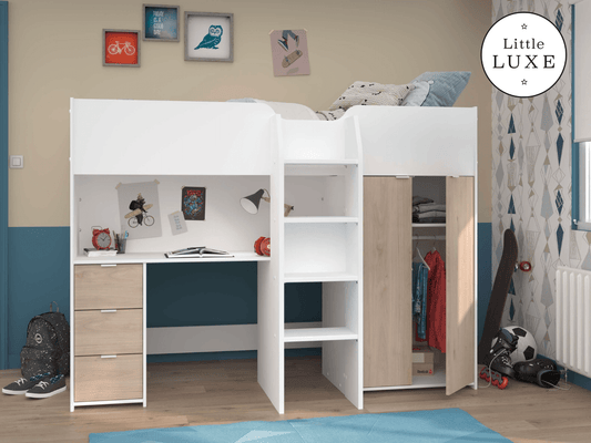 Tom Junior High Sleeper Bed, White & Natural