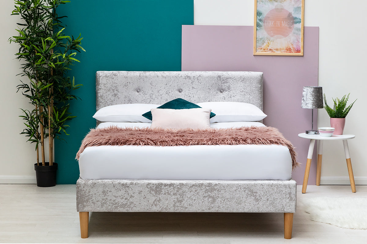Wootton Scandinavian Crushed Silver Fabric Bed
