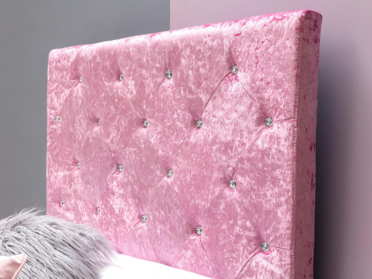 Beaumont Pink Velvet Storage Fabric Bed