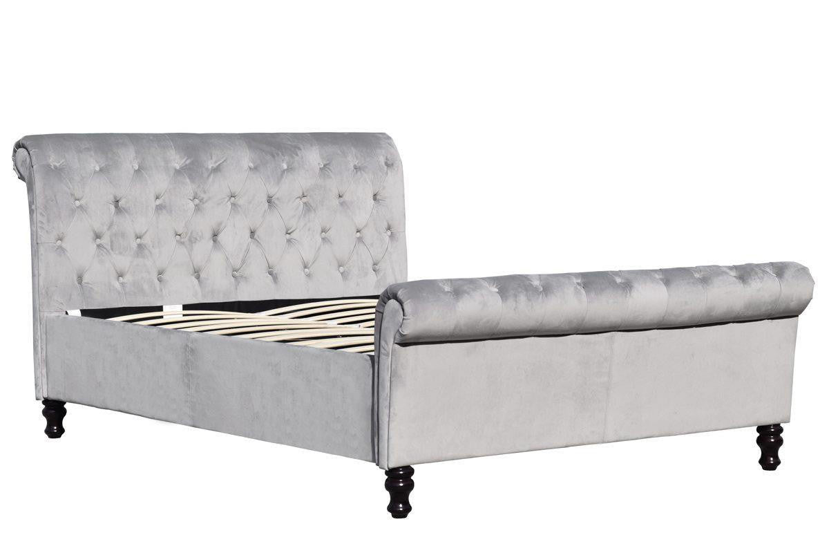 Lambeth Grey Velvet Ottoman Sleigh Bed - King Size