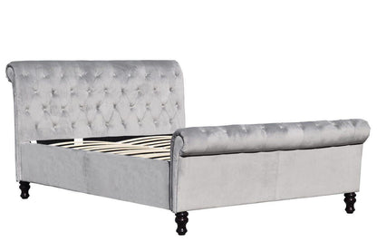 Lambeth Grey Velvet Ottoman Sleigh Bed - King Size