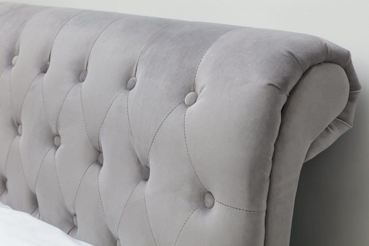 Lambeth Grey Velvet Ottoman Sleigh Bed - King Size