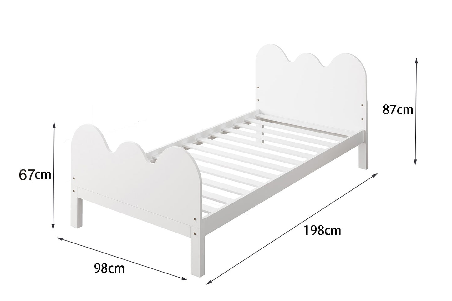 Kids Cloud White Wooden Single Bed Frame
