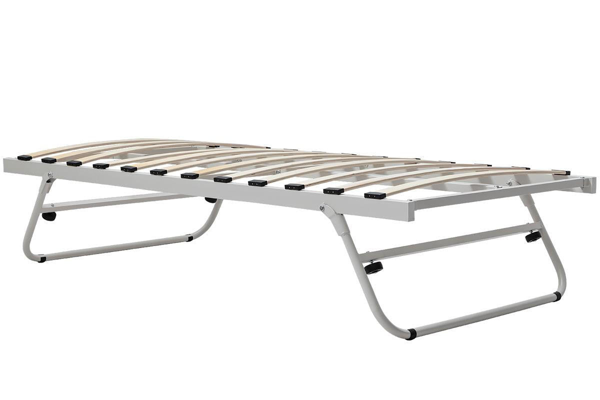 White Fold Away Metal Trundle Guest Bed Frame Single Size