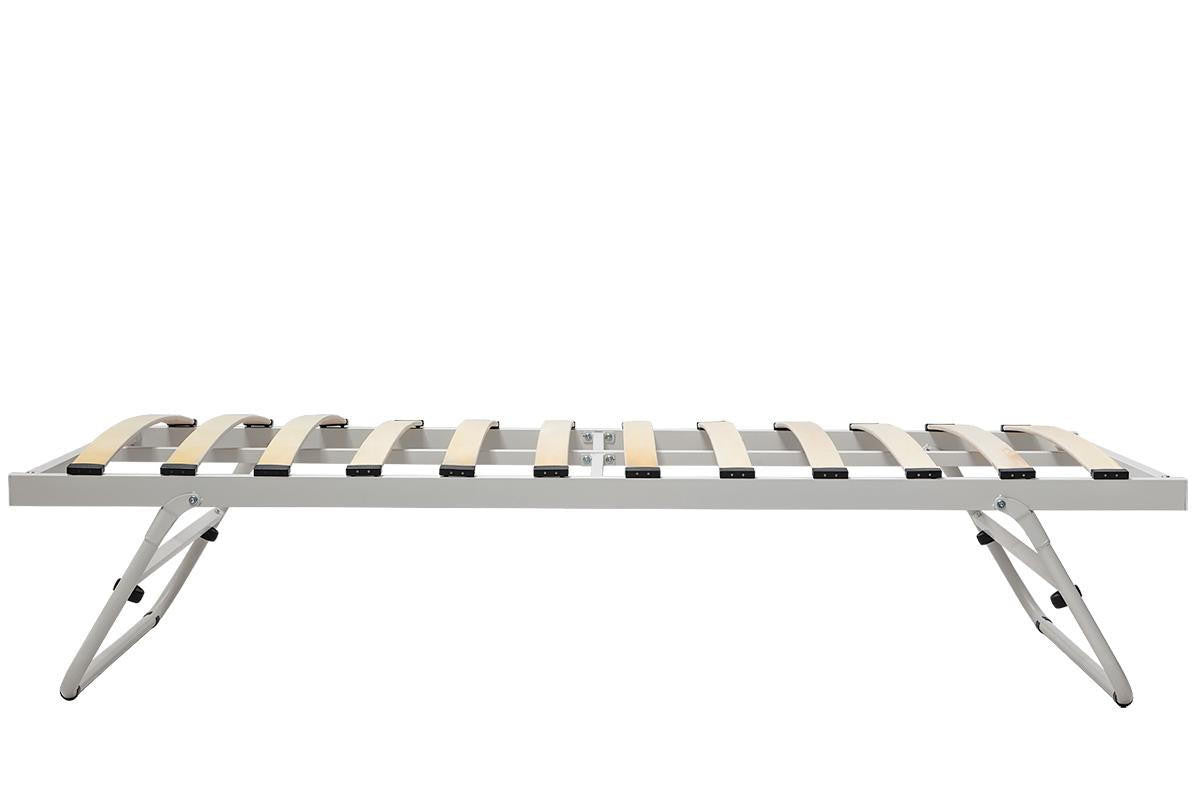 White Fold Away Metal Trundle Guest Bed Frame Single Size