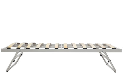 White Fold Away Metal Trundle Guest Bed Frame Single Size